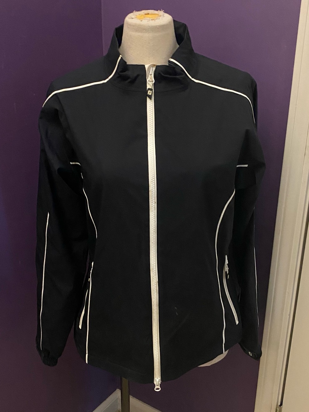 Foot Joy DryJoys Womens Medium Black Wind Rain Waterproof Golf Full Zip Jacket
